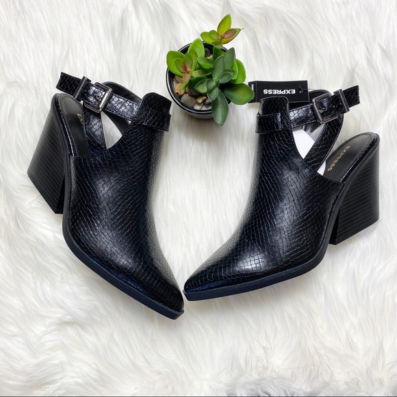 Express Shoes - EXPRESS- Black Snake Embossed Pointed Toe Booties